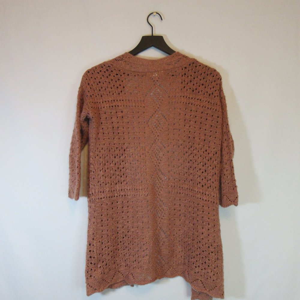 Pink Rose Crochet Open Front Cardigan Sweater - Picture 7 of 8